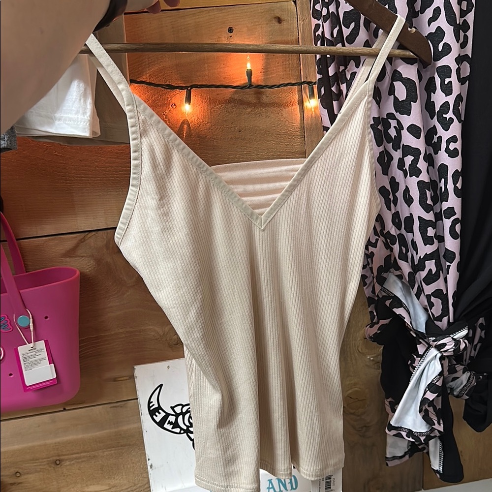 Brandy Melville Beige Ribbed Camisole